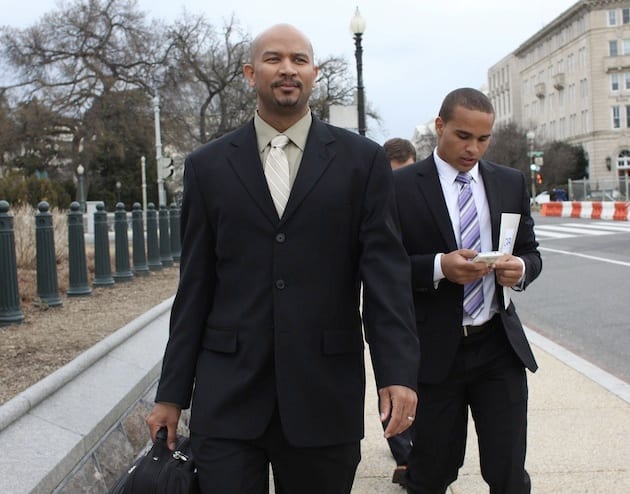 Ramogi Huma, head of the National College Players Association, shown here with former Northwestern University quarterback Kain Colter in 2014.